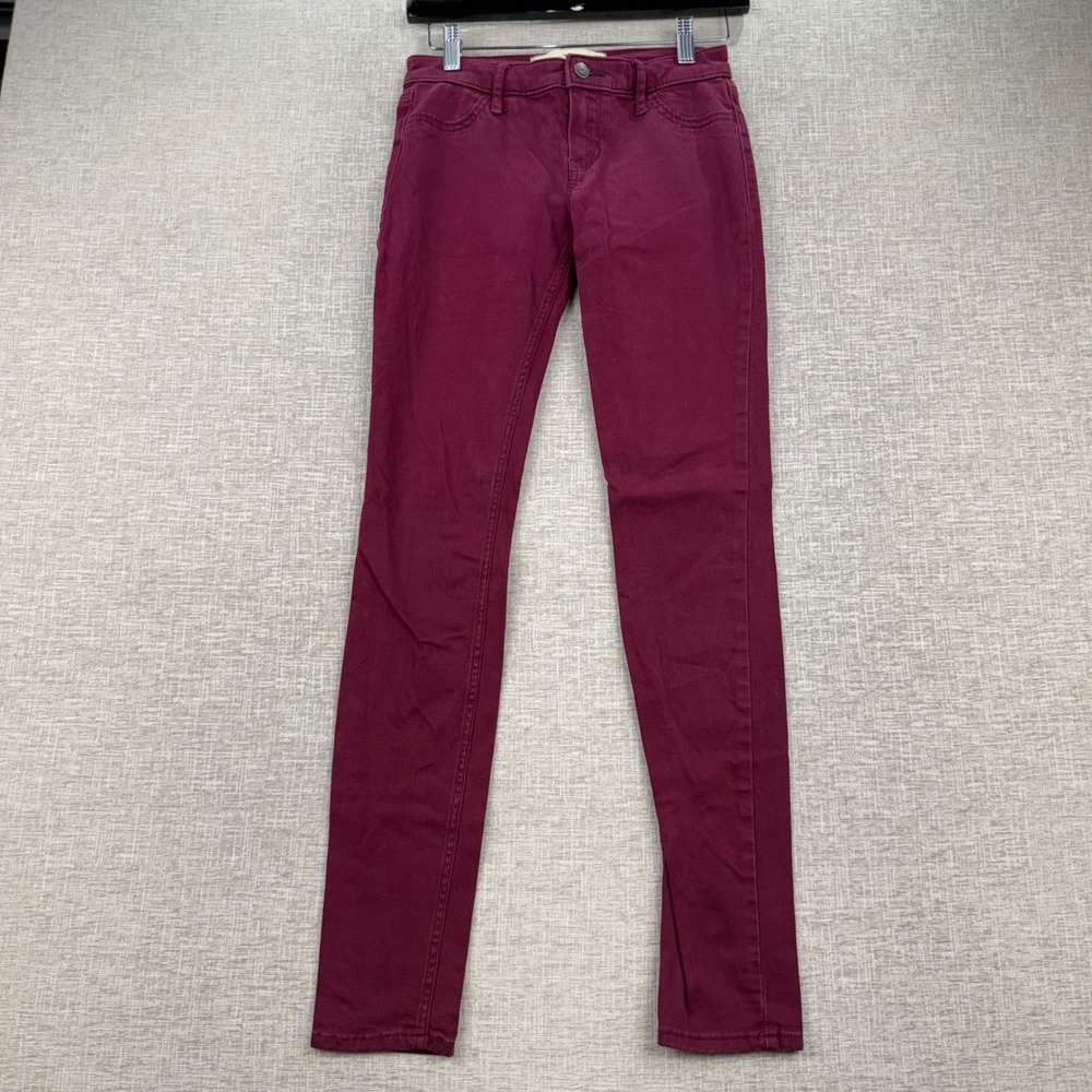 Hollister Super Skinny Jeans Burgundy Maroon Low Rise W23 L31 Womens 00R